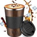 Insulated Travel Coffee Cup with Leak Proof Lid,To Go Camping Stainless Steel Vacuum Coffee Mug, Reusable Coffee Tumblers Hot & Cold Drinks Gifts Multiple Sizes and Colors (12 Ounces, Wood)