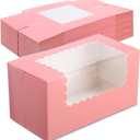 Ireer 60 pcs 8x4x4 Inch Bakery Boxes with Window Cookies Boxes Pumpkin Roll Container Donut Box Pastry Cake Packaging Safe for Cookies Loaf Muffins Breads Dessert Candies Treat(Pink)