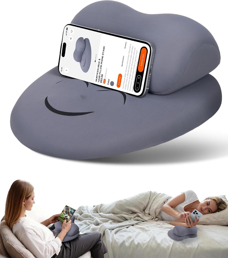 Mumykids Phone Holder for Bed, Arm Pillow for Side Sleeping While Using Phone Cell Phone Holder Pillow Laying Down While Using Phone Soft Reading Pillow with Neck Pillow Function