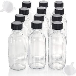 DIDITIME 12 Pack Shot Bottles with Caps, 2 oz Glass Jars with Lids, Wellness Shots Glass Bottle Reusable Bottles for Ginger, Juice, Oil, Wellness Shot, Hot Sauce