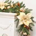 SHareconn 9FT Prelit Christmas Garland Decorations with Multi-Color LED Lights, Battery-Operated Timer, Lighted Garland with Ball Poinsettia for Mantle Table Fireplace Stairs Railing Indoor Decor (9FT-Champagne gold)