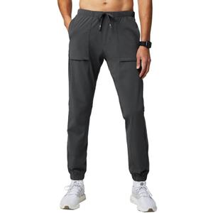 Fabletics Men's The One Jogger, Quick-Dry, Hidden Pockets, Zip Pockets, UPF Protection, Anti-Stink, Lightweight (Large, Onyx)