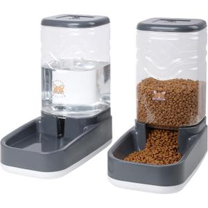 Elevon Automatic Cat Feeder, Gravity Food and Water Dispenser Bowl Set for Small, Medium Dogs Animals, Pet Feeder Dispenser Storage Food, 3.8L Large Capacity, Gray