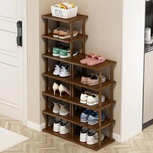 AFOORD Vertical Shoe Rack-Tall Narrow Shoe Rack Organizer for Small Spaces,12Tier Bamboo Shoen Shelf for Entryway,Closet,Corner,Doorway,Skinny Shoe Shelf Space Saving Shoe storage,Free Stackable DIY