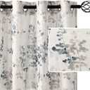 H.VERSAILTEX Sheer Linen Curtains 95 Inch Long Semi Sheer Curtains Draperies for Living Room/Bedroom Vintage Classical Floral Printing Window Treatment Grommet 2 Panels, Bluestone and Taupe