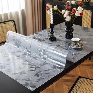 OstepDecor Floral Table Protector 42 x 90 Inch, 1.5mm Thick Plastic Table Cover, Waterproof Dining Tabletop Protector Rectangle Vinyl Tablecloth PVC Desk Pad Mat for Kitchen, Wooden Table