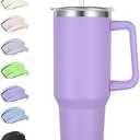 Rietore 40 oz Tumbler with Handle Insulated Stainless Steel Tumbler Double Vacuum Travel Mug Coffee Cup, Lavender Pack 1 No lid Purple