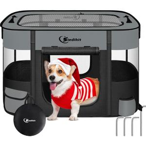 Dog Cat Playpen, Pet Puppy Portable Pens for Outdoor Travel Crate, Indoor After Surgery Use, Foldable Dog Kennel Tent for Rabbit or Small Animals and Tent Stakes (Dark Grey, Large)