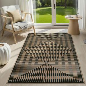LIVEBOX Easy Jute Indoor Outdoor Rug 3x5, Washable Front Door Rug Indoor Entrance Non Slip Entryway Rugs, Black Neutral Modern Striped Carpet for Kitchen,Living Room,Mudroom