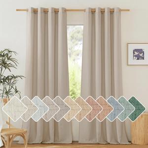 NICETOWN Thick Linen Blend Taupe Curtains 120 inches Long, Grommet Bedroom Window Treatments Privacy Added with Light Filtering Window Treatments for Living Room, W55 x L120, 2 Panels