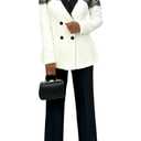 Tcremisa Womens 2 Piece Pants Suit Long Sleeve Lace Patchwork Blazer Straight Leg Pant Set Business Office Work Outfits Black XL