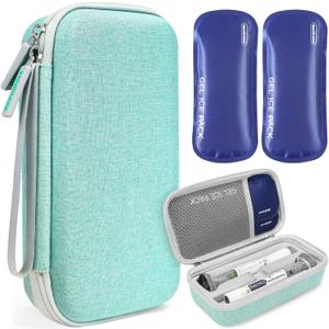 EVA Insulated Travel Case for 2 Mounjaro & Zepbound Pen, Green | 2x80g Ice Pack TSA Approved, Portable Tirzepatide Cooler with Custom-fit Slot, Shock Resistant, Upgraded Fit Unused & Used