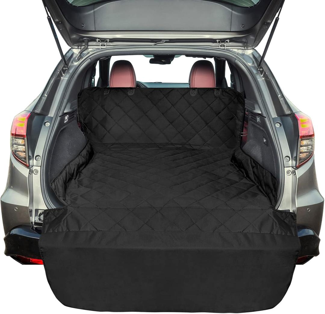 F-color SUV Cargo Liner for Dogs, Water Resistant Pet Cover Dog Seat Mat SUVs Sedans Vans with Bumper Flap Protector, Non-Slip, Large Size Universal Fit, Black (Large: 55'' x 91'')