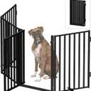Dog Gate Free Standing with Door for Stairs, 36" Tall Dog Fence Freestanding Indoor Outdoor Use for Doorways, Metal Black 4 Panels