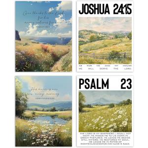 AEHIE Christian Inspirational Nature Wall Art Poster Prints for Home Living Room Bedroom Decor, Religious Bible Verse Country Wildflower Landscape Decorations Wall Art Unframed 4pcs 8x10inches