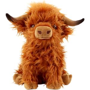 rivoeis 10.5 inches Highland Cows Stuffed Animals, Cute Fluffy Cow Plush Figure Toys Realistic Highland Cattle Plush Decor for Kids Baby Girls Boys