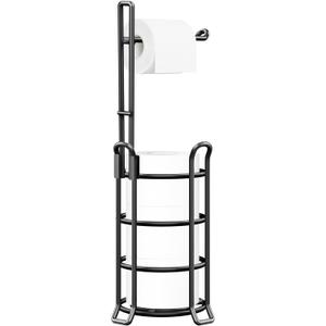 TomCare Toilet Paper Holder Toilet Paper Stand and Dispenser for 3 Spare Rolls Metal Wire Free-Standing Toilet Tissue Paper Roll Storage Shelf Bathroom Accessories Storage Organizer, Black