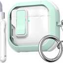 MHYALUDO for AirPods Pro Case (2nd/1st Gen), Dual-Color Design with Automatic Pop-Up Lid, Includes Cleaning Tool, Durable and Shockproof, Compatible with Wireless Charging, White/Green