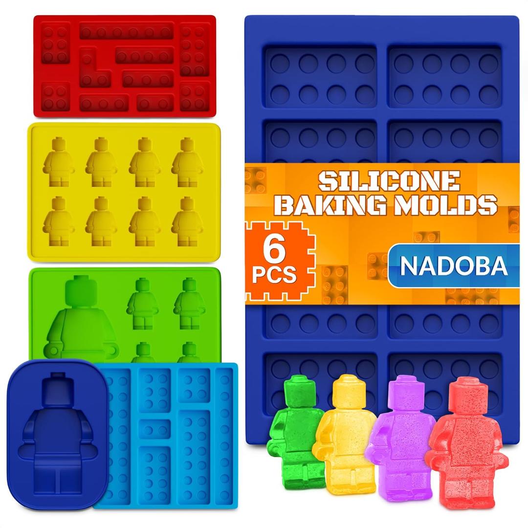 6 Pcs Robot & Bricks Silicone Molds for Chocolate  Non-Stick, Heat-Resistant & Easy to Clean  Chocolate Molds Silicone Design for Baking, Ice, Gummy, Candy & Cake Decorating  Fun DIY Kitchen Tool