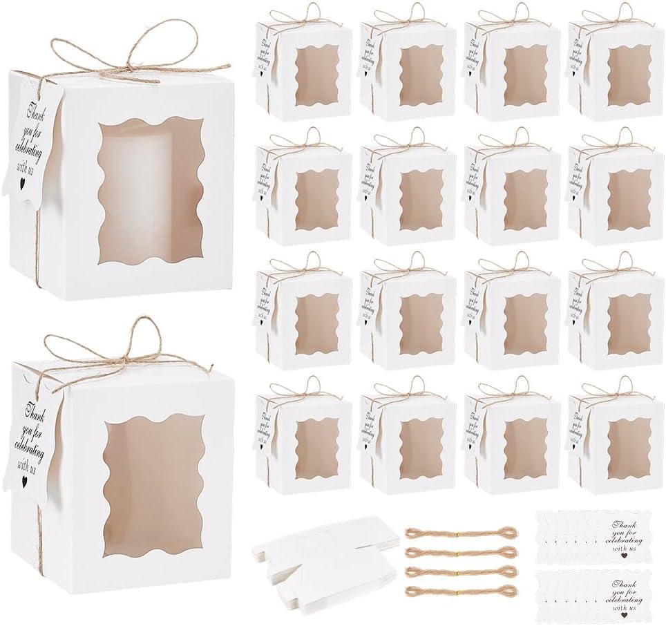 PH PandaHall 50pcs Candle Gift Boxes, Transparent White Paper Gift Boxes 3x3x4inch Small Packaging Box with Tags and Ropes for 10oz Candle Jar, Wedding Party Christmas Birthday Decoration