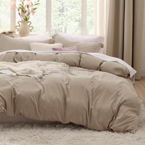 Bedsure Deep Beige Duvet Cover Twin/Twin XL Size - 2 Pieces Prewashed Polyester Extra Soft Bedding Set, Includes 1 Twin Duvet Cover 68''x90'' with Zipper Closure & 1 Pillow Sham, No Comforter
