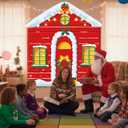 Christmas Door Decoration Santa Workshop Door Cover Christmas Holiday Red House Hanging Backdrop Xmas Porch Banner for Winter Holiday Outdoor Garage Classroom Home Decor