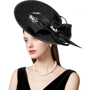 dressfan Vintage Fascinator Hats for Women,Linen Pearl Fascinator for Derby Church Wedding Tea Party