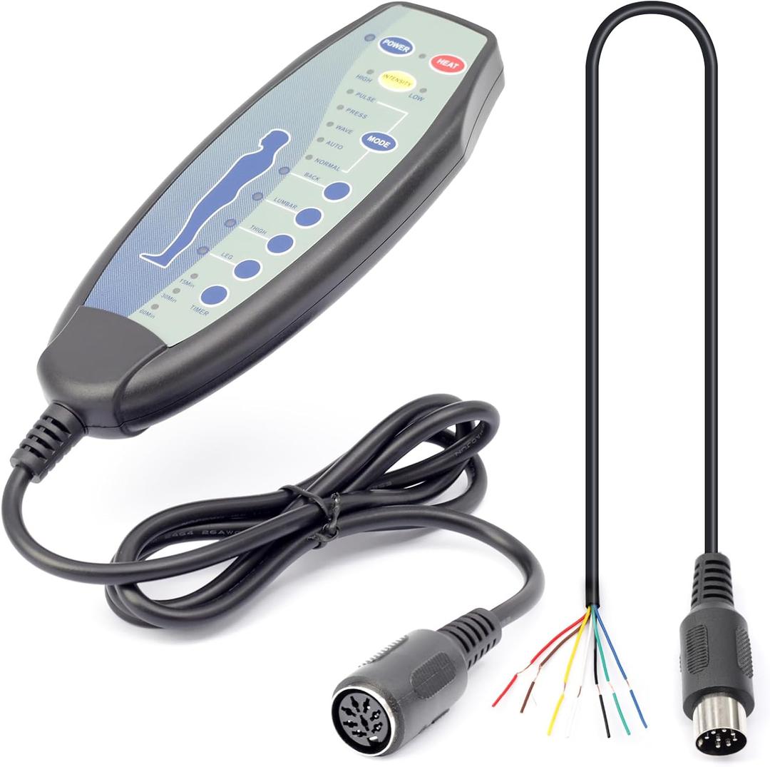 8 Female Pin Hand Remote Control for Massage Power Lift Recliner Chair. DN-03 Heat & Vibration Controller for Chair with Extension Connection Cord 12VDC 30 inch Length