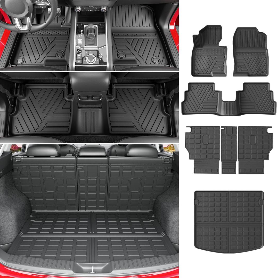 powoq Floor Mats Compatible with 2023-2025 Mazda CX-5 Trunk Mat TPE Backrest Mat TPE Mats Replacement for Mazda CX-5 2023-2025 Accessories(Fit 23-25 CX-5, Rear Cargo Mat+Rear Backrest Mat+Floor Mats)