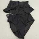 ZAFUL Layered Ruffle Bikini for Women High Waisted Bikini Sets Spaghetti Bandeau Swimsuits Padded Bathing Suit (Small, Solidblack)