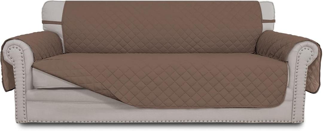 Easy-Going Reversible Couch Cover for 3 Cushion Couch Sofa Cover for Dogs Water Resistant Furniture Protector Cover with Foam Sticks Elastic Straps for Pet Cat (Sofa, Brown/Brown)