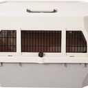 Amazon Basics Hard-Sided Dog and Cat Kennel, Single-Door Travel Pet Carrier with Metal Wire Ventilation, 23.6"L x 15.7"W x 13"H, Beige