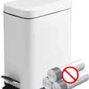 Homie Soft Close, Slim Trash Can 1.6 Gallon with Anti - Bag Slip Liner and Lid, Use as Mini Garbage Basket, Slim Dust Bin, or Decor in Bathroom, Restroom, Kitchen, or Bedroom (Shiny White)