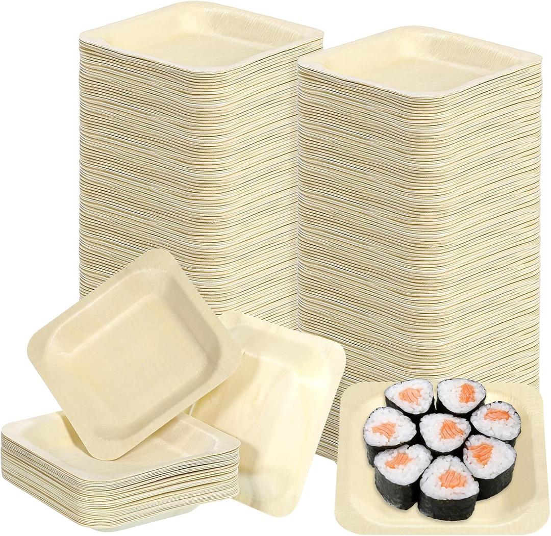 100 Pcs Disposable Square Palm Bowls Palm Leaf Bowls 4.5 x 4.5 x 0.6 Inch Bamboo Disposable Plates Square Wood Plates for Birthday Party Wedding Events Appetizer Dessert Catering and Home Use