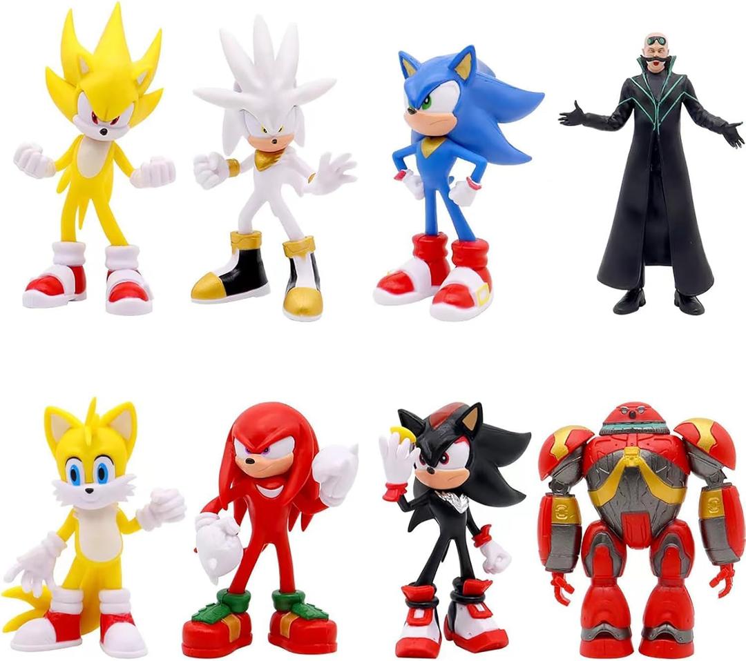 8 Pcs Super Speed Hedgehog Action Figures Set 5.7 Inch Video Game Character Toys for Boys Girls Birthday Cake Toppers Party Supplies Red Warrior Yellow Fox Cartoon Hero Collectible Model Playset Pack, 5.2 inch