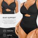 SHAPELLX Tummy Control Swimsuits Women V Neck One Piece Bathing Suit Ruched Push Up Slimming Swimwear Built-in Bra (Black, L)