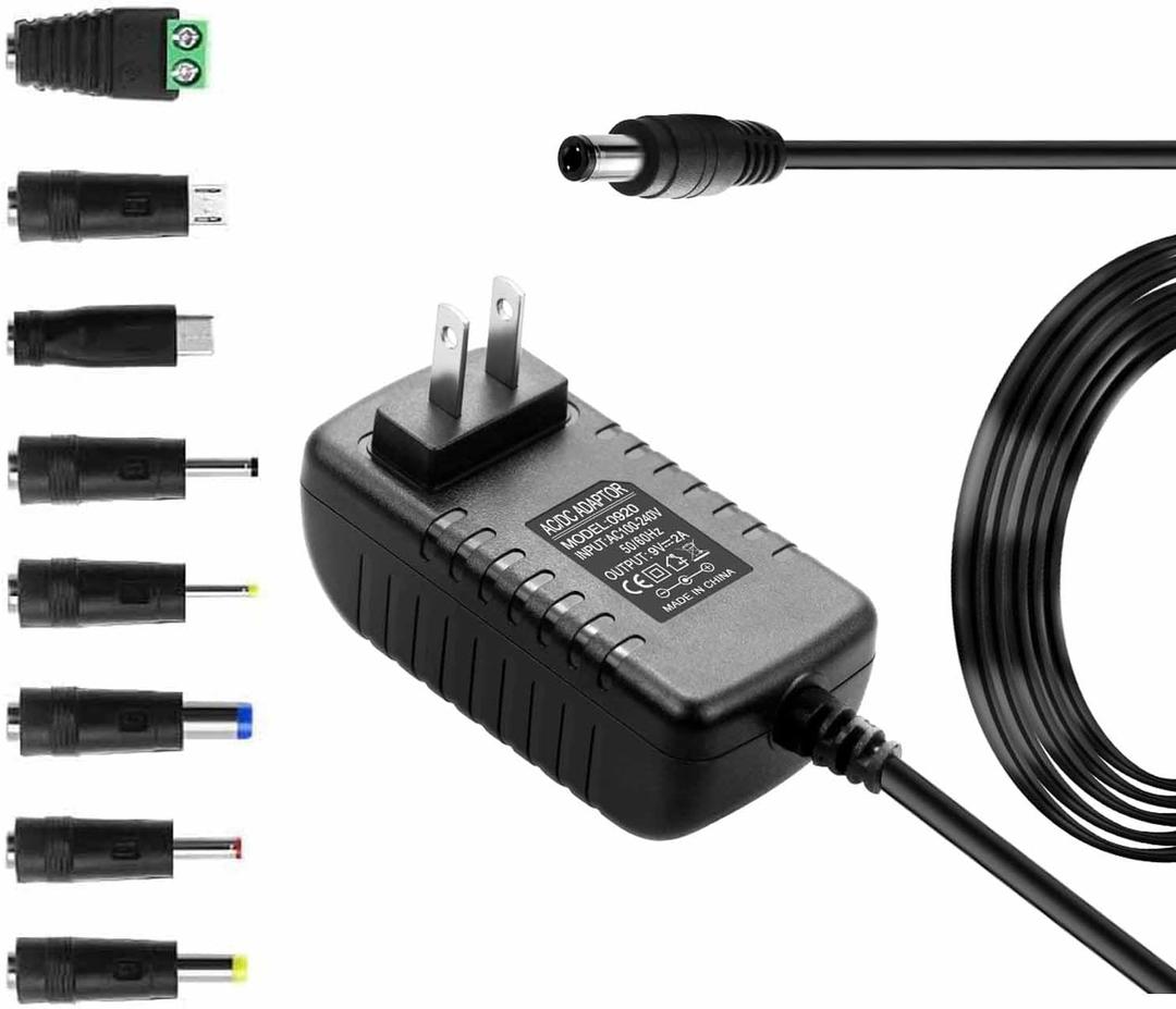 9V 2A Power Supply Adapter 9 Volt 2A 18W Switching Charger AC 100V-240V to DC 9V 2000mA 1500mA 1000mA 900mA 800mA 700mA 600mA 500mA 400mA 300mA Adapter with 8 DC Tips Transformer Wall Charger