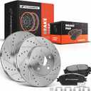 A-Premium 11.65 inch(296 mm) Front Drilled and Slotted Disc Brake Rotors + Ceramic Pads Kit Compatible with Lexus and Toyota Models- ES300 02-03, Avalon 05-07, Camry 05-06, Sienna 04-10, Solara 04-08
