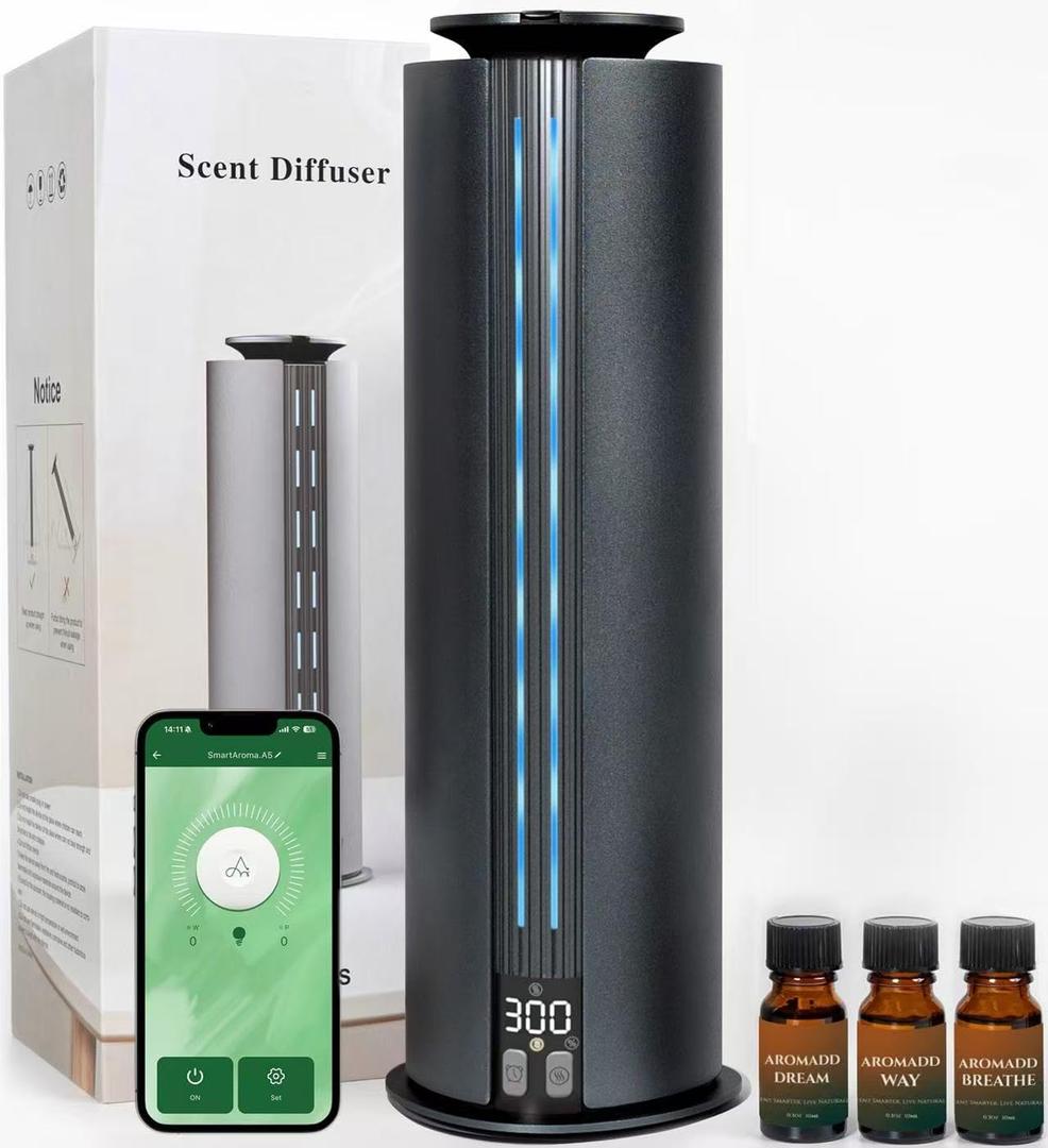 Aromadd 1800 Sq Ft Cordless Waterless Diffuser, 100ml Hotel Collection Diffuser Scent Air Machine for Home Cold Air Essential Oil Diffuser for Large Room Office Quiet (Titanium Gray)