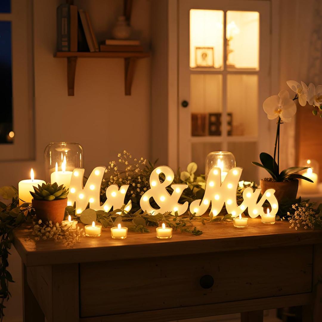 Rustic Mr and Mrs Sign for Wedding Table, 31in Light up Large White Mr and Mrs Sign Wooden Letters, Miss Decoration for Anniversary Wedding & Engagement, Gifts for Anniversary Engagement