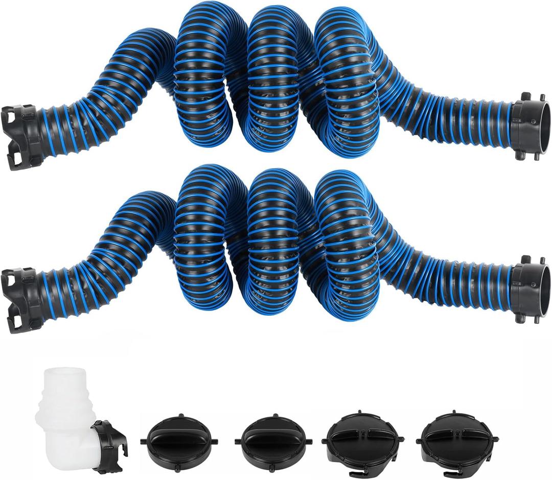 OUTPRIZE 20FT RV Sewer Hose, EXTREME Heavy Duty 24 Mil TPE Material for Abrasion Resistance and Crush Protection, Camper Sewer Hose Kit with Pre-Attached Bayonet Fittings, 4-in-1 Adapter Elbow, Blue