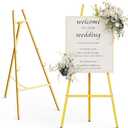 Gold Easel Stand for Sign, Heavy Duty Metal Display Easel with Adjustable Chain, Art Easel for Painting, Wedding Sign, Posters & Commercial Display