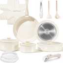 Ceramic Cookware Set with Detachable Handles, Healthy Nonstick Pans and Pots Set 19 Pcs, Induction Dishwasher Oven Safe Kitchen Set, PFAS PFOA & PTFE Free, Cream White