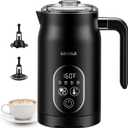 Milk Frother and Steamer 4 in 1, Milk Steamer with Auto Temperature Control, Warm & Cold Foam Maker, Hot Chocolate Maker, Frother for Coffee, Latte, Cappuccino, Black