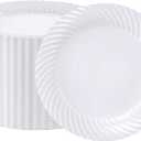 FOCUSLINE 10 Inch White Plastic Plates,100 Count Disposable Heavy Duty Dinner Plates, Premium Hard Plastic for Weddings, Parties and Events