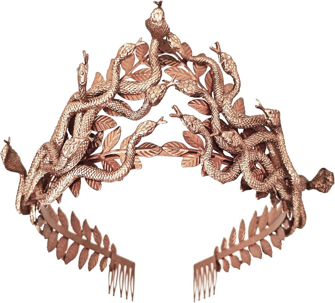 Eioi & Lmnm Medusa Snake Headband, Medusa Snake Headpiece, Medusa Cosplay Headdress with Greek Laurel Leaves for Halloween (one-size, Bronze)