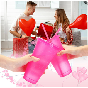 Honeydak 12 Pack Tumbler with Straw and Lid Bulk Glitter Plastic Cups Water Bottle Iced Coffee Travel Mug Reusable Party Favor Cups for Birthdays travel 24-27 oz (Hot Pink)