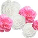 Pink Flowers Backdrop Decorations 6PCS White Handcrafted Flower Big Wall Paper Flowers for Girl Home Decor Giant Photo Booth Baby Shower Centerpiece Wedding Birthday Party