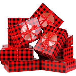 Aneco 12 Pack Christmas Cookie Boxes with Window Red and Black Plaid Holiday Treat Boxes Paper Food Boxes Xmas Gift Bags Cake Candy for Gift Giving Bakery Packaging Containers