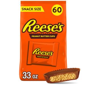 REESE'S Milk Chocolate Snack Size Peanut Butter Cups, Candy Bag, 33 oz (60 Pieces) (EXP 03/01/26)